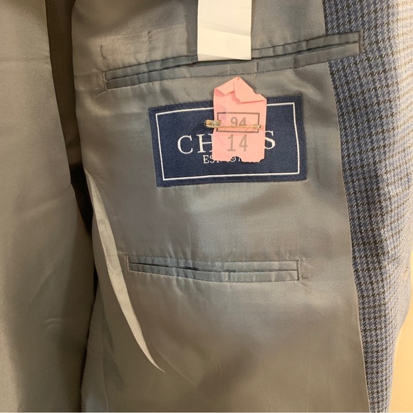 Chaps Sport Coat Blazer Mens 48L Black Blue Mini Check Plaid - 2 Button - Clean - Picture 6 of 7